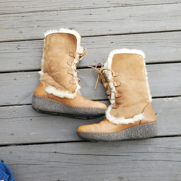 Born Nome Camel Honey Tan Suede Leather Shearling Rancher Eskimo Boho Boots 10 - Picture 7 of 9